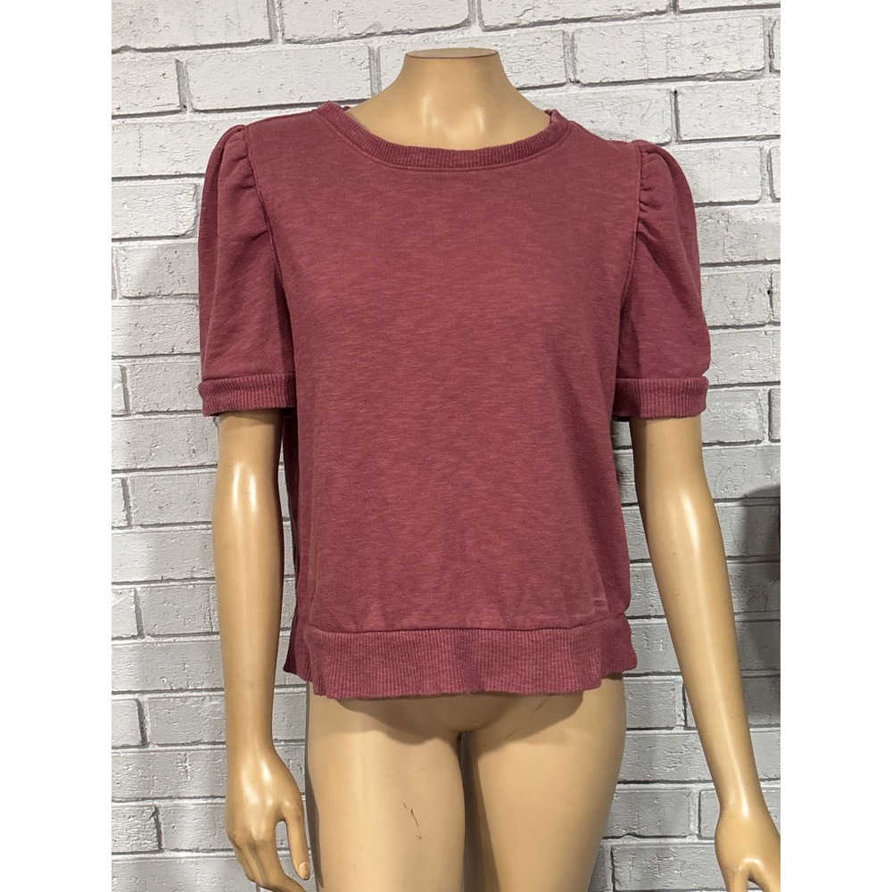 LOFT Dusty Rose Short Sleeve Puff Shoulder Sweatshirt
